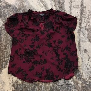41 Hawthorn Burgundy and Black Floral Blouse